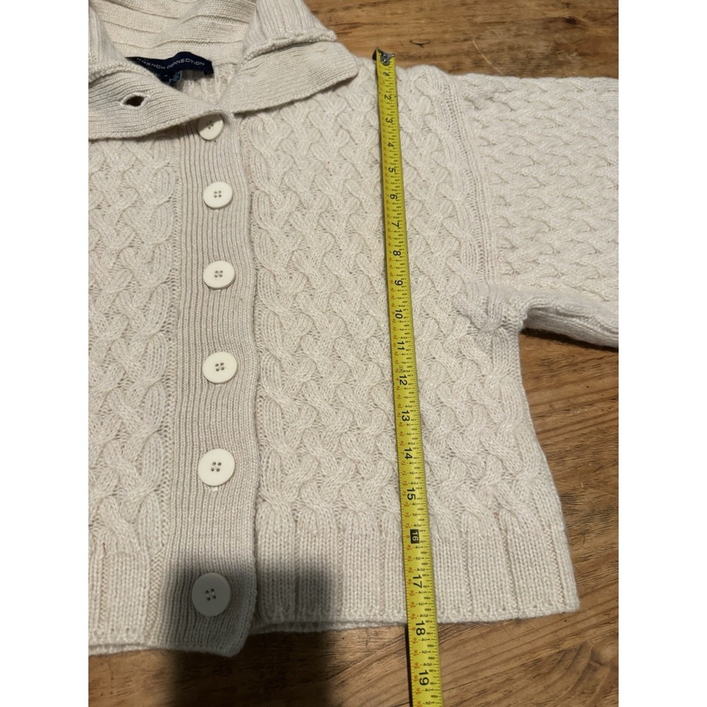 French Connection Cable Knit Cardigan Sweater Sz S Cream Alpaca Blend Button - Picture 10 of 13
